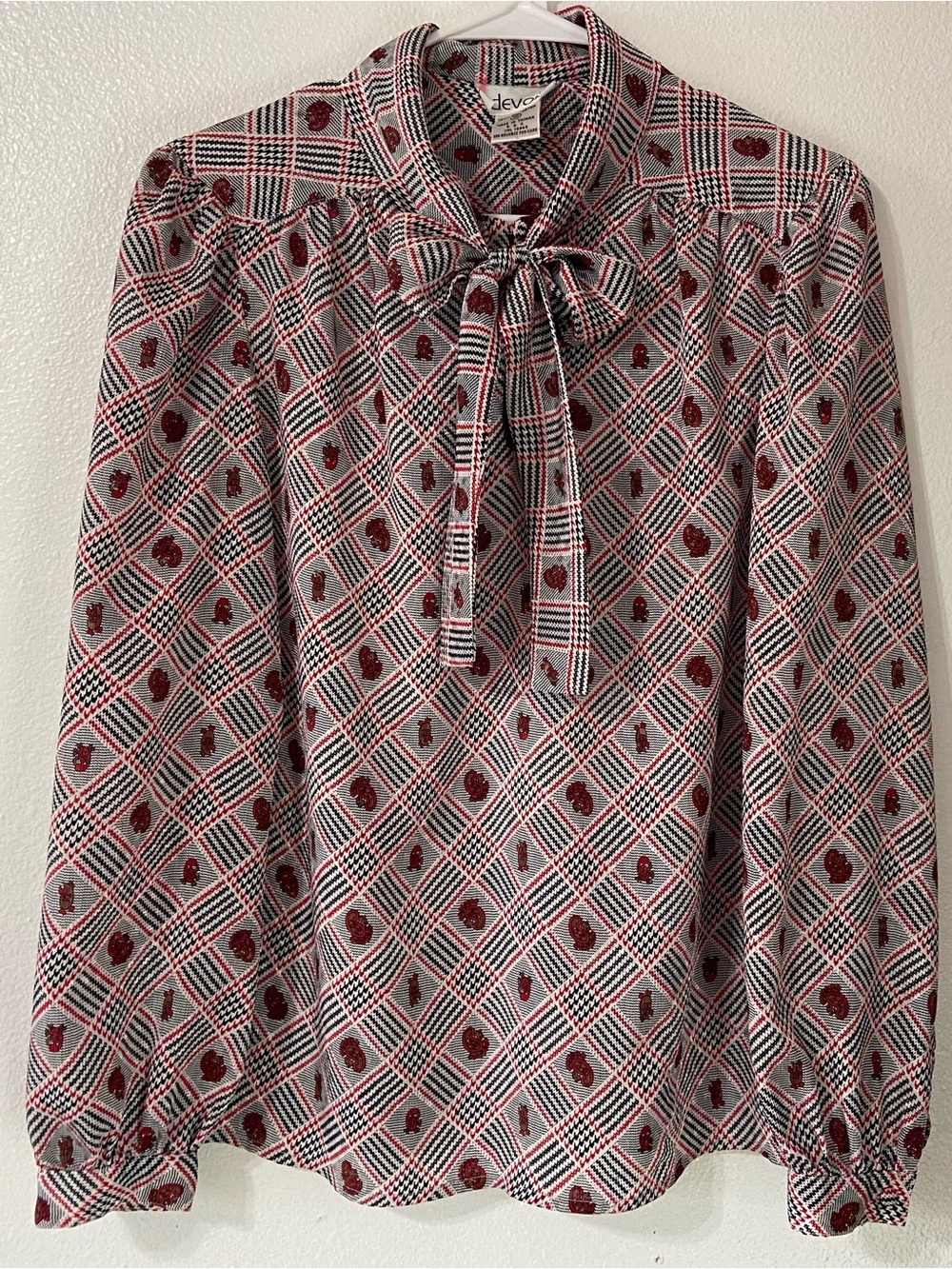Vintage 1970s Devon Paisley Secretary Blouse with Bow Neck - Size 10